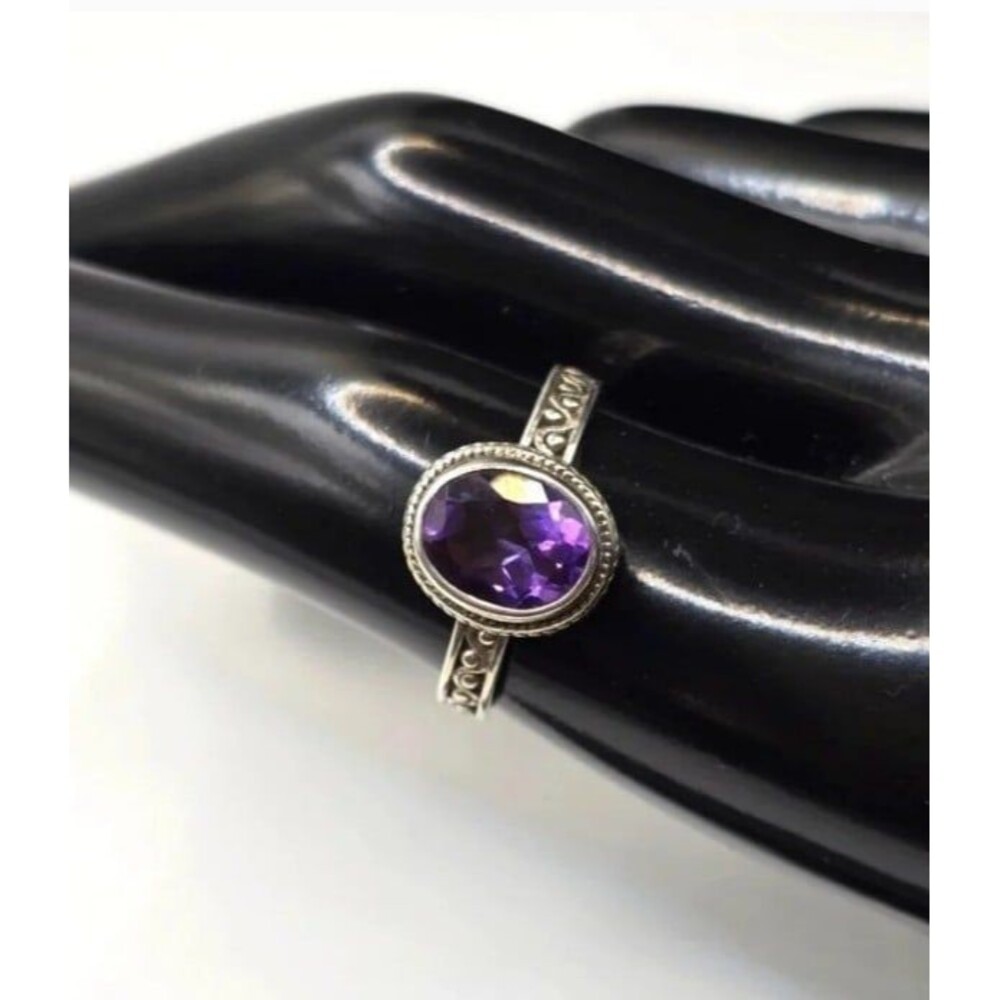 Sterling Silver - SARDA Amethyst Braided Pebbled Ring Size 8 - 3.5g